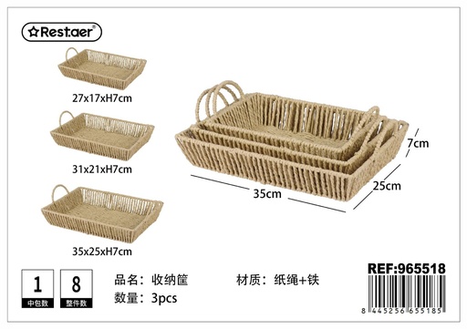 [965518] Cesta de almacenaje de papel trenzado - 3 piezas (color natural) - Organización del hogar
