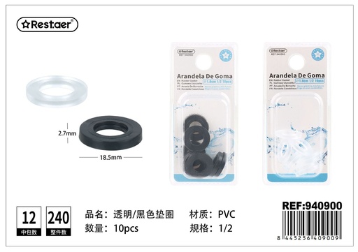 [940900] Arandela de goma transparente y negra 10 piezas - Accesorios de baño y filtrado