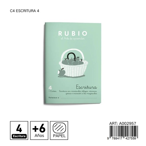 [A002957] Cuaderno RUBIO escritura 4 C4 - Habilidades de escritura para niños