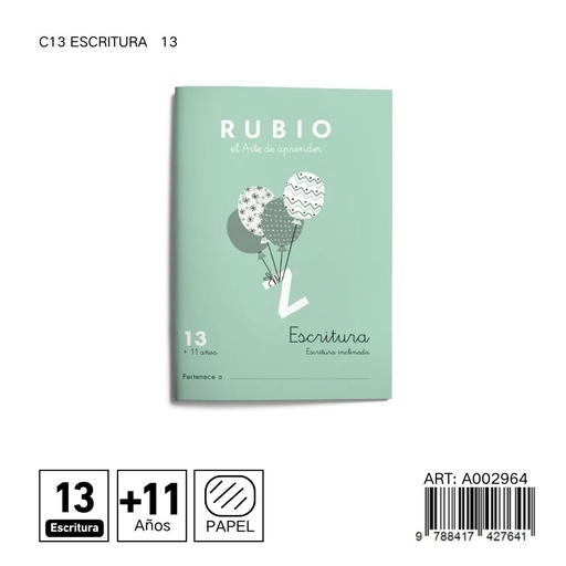 [A002964] Cuaderno de ejercicios RUBIO C13 - Escritura y actividades de aprendizaje