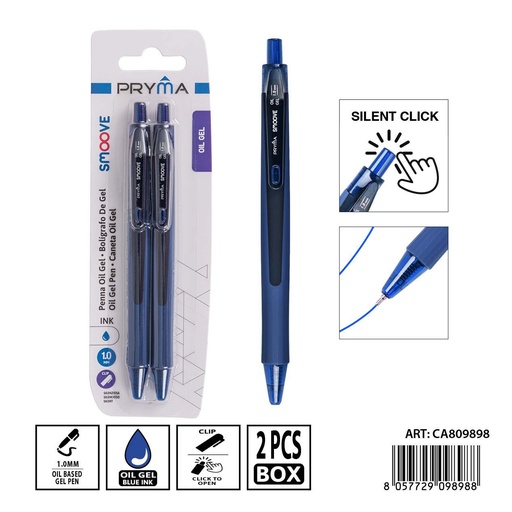 [0240930] Bolígrafo silenciador azul PRYMA 1mm 2pzs - Escritura silenciosa y cómoda