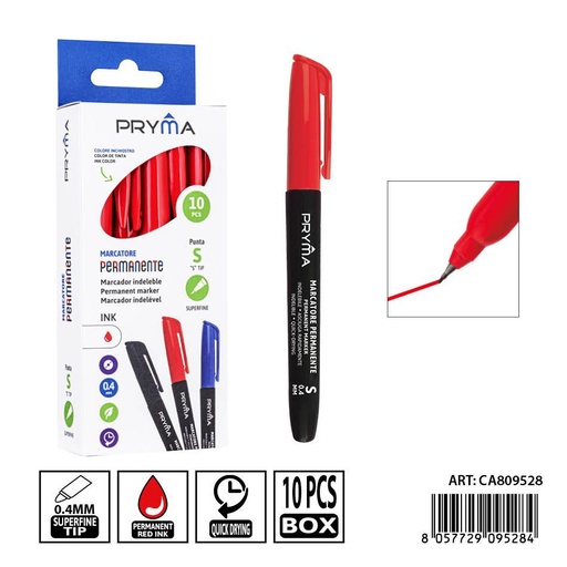 [0239150] Marcador permanente rojo 0.4mm PRYMA - Escritura durable y clara