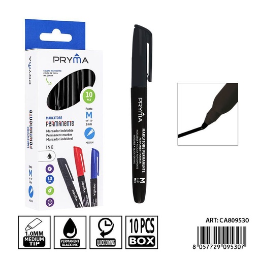 [0239152] Marcador permanente negro 1.0mm PRYMA - Herramienta de escritura precisa