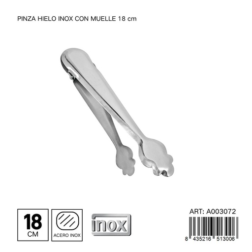 [A003072] Pinza de hielo de acero inoxidable de 18 cm - Cocina
