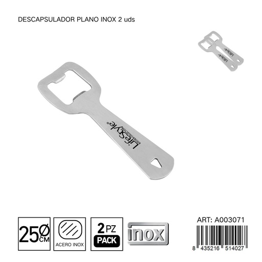 [A003071] Set de 2 destapadores planos de acero inoxidable - Cocina