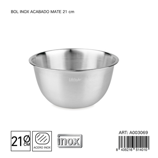 [A003069] Bol inox acabado mate de 21 cm - Cocina