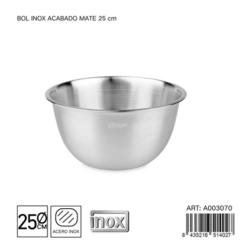[A003070] Bol inox acabado mate de 25 cm - Cocina