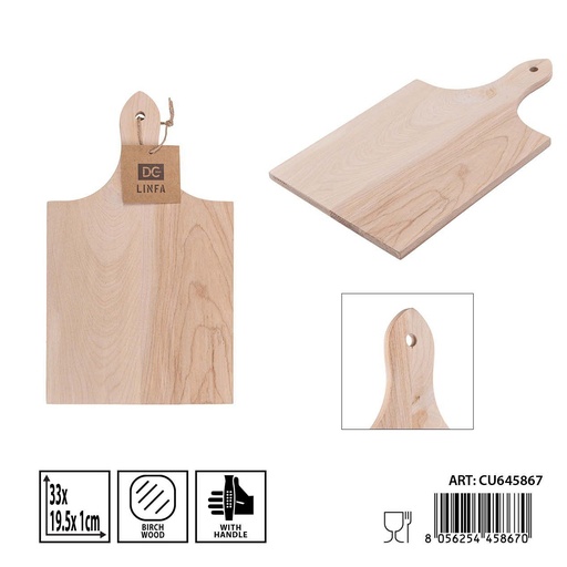 [0241842] Tabla de cortar de madera de abedul con asa 33x19.5x1 cm - Accesorios de cocina