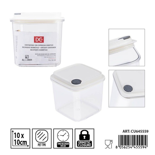 [0240233] Recipiente hermético transparente 580ml 10x10 cm DC CASA - Accesorios de cocina