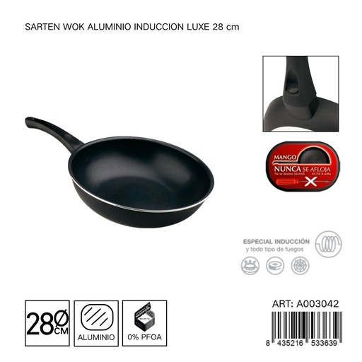 [A003042] Sartén Wok de aluminio inducción luxe 28 cm - Utensilios de cocina