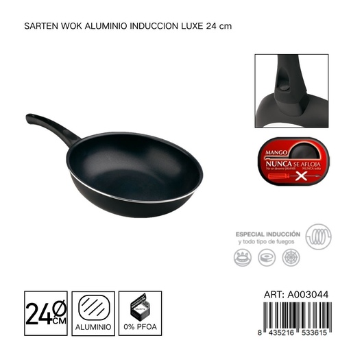 [A003044] Sartén Wok de aluminio inducción luxe 24 cm - Utensilios de cocina