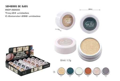 [S200-01] Sombra de ojos ultra brillo 24U - Sombra luminosa y de alta pigmentación
