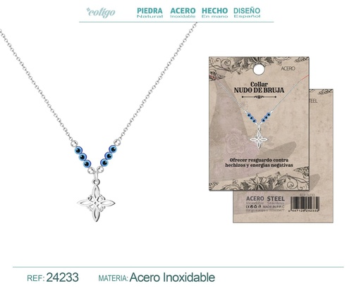 [24233] Colgante nudo de bruja en acero plateado con ojo turco - Joyería de protección y suerte