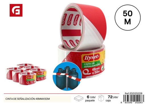 [202125228]  Cinta de señalización roja y blanca sin adhesivo 48 mmx50 m - Herramientas y ferretería