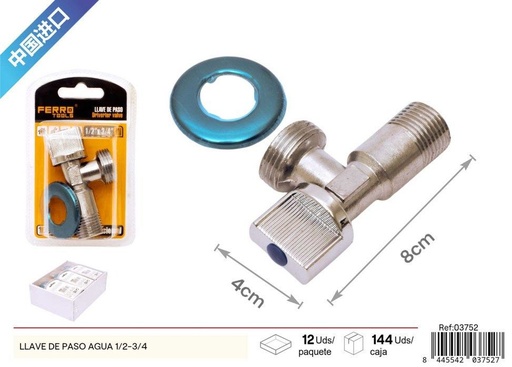 [03752]  llave de paso de agua 1/2-3/4 - Accesorios de ferretería para fontanería