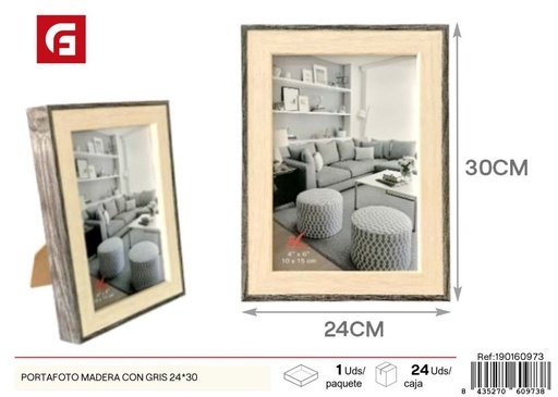 [190160973]  portafoto de madera color gris 24*30 - Marcos de fotos