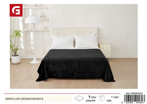 [8413402991621]  manta lisa 220x240 negra - Ropa de cama textil