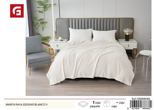 [8413402886885]  manta raya 220x240 blanca - Ropa de cama textil