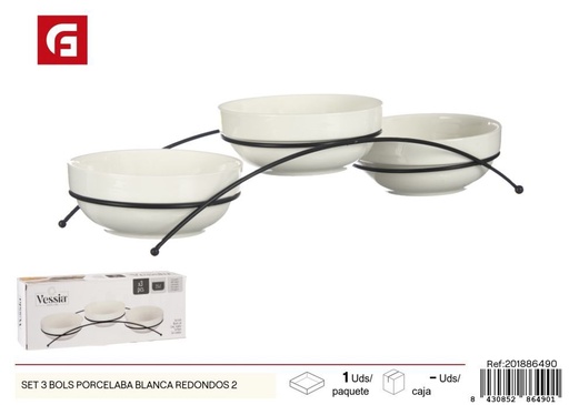 [201886490] Set de 3 boles de porcelana blanca redondos - Vajilla de vidrio y cerámica