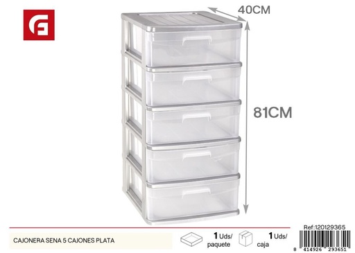 [120129365] Cajonera SENA de 5 cajones color plata - Cajoneras de plástico para el hogar