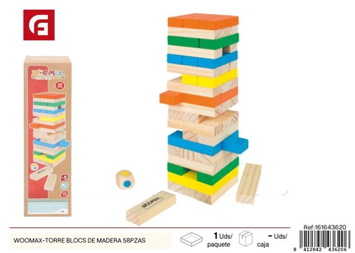 [161643620] Torre de bloques de madera Woomax 58 piezas - Desarrollo y creatividad