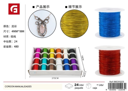 [186311223] Cordón de manualidades metálico 4mm x 18m colores - Accesorios de costura