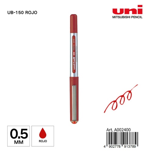 [A002400] Bolígrafo Uni-ball 0.5 mm UB-150 rojo - Papelería de marca