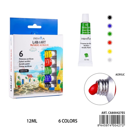 [A001827] Pintura acrílica 6 piezas 12 ml - Materiales de arte