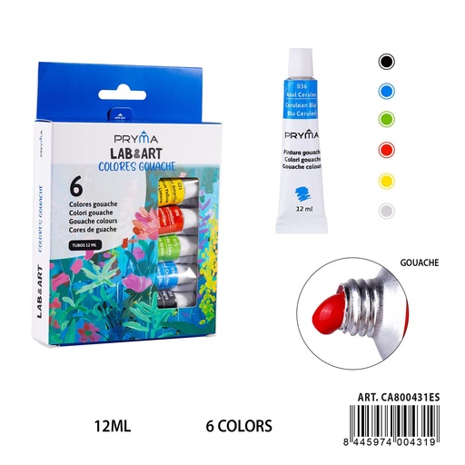 [A001831] Pintura gouache 6 piezas 12 ml - Materiales de arte