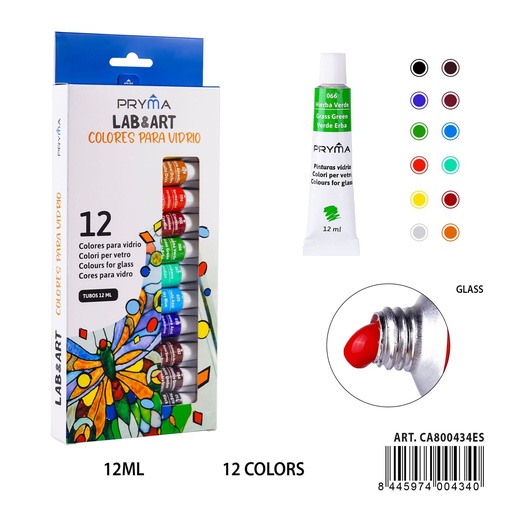 [A001834] Pintura de vidrio 12 piezas 12 ml - Materiales de arte
