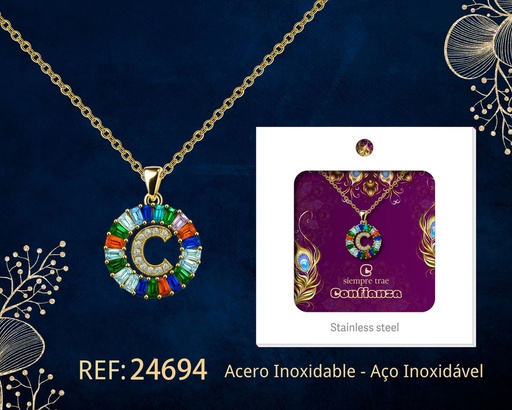 [24694] Colgante letra C chapado en oro de 14K con circonita - Joyería personalizable en oro