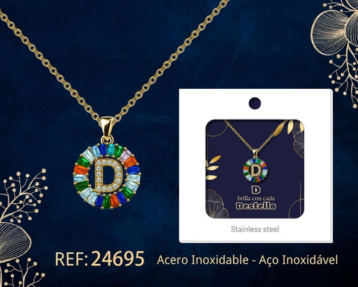 [24695] Colgante letra D chapado en oro de 14K con circonita - Joyería personalizable en oro