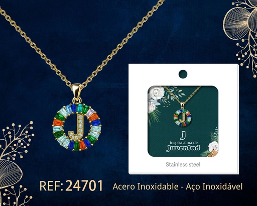 [24701] Colgante letra J chapado en oro de 14K con circonita - Joyería personalizable en oro
