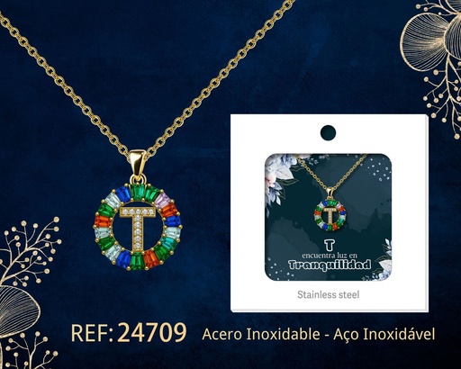 [24709] Colgante letra T chapado en oro de 14K con circonita - Joyería personalizable en oro