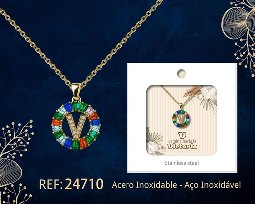 [24710] Colgante letra V chapado en oro de 14K con circonita - Joyería personalizable en oro