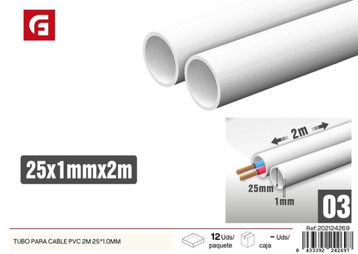 [202124269] Tubo para cable PVC 2m 25x1.0mm - Ferretería y protección de cables