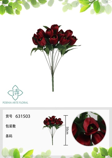 [631503.4] Ramo de 10 mini tulipanes (49 cm) - Flores artificiales decorativas