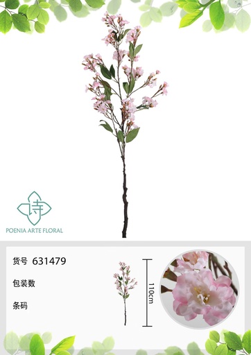 [631479-2ROSA] Vara de cerezo artificial grande 110 cm - Flores artificiales decorativas