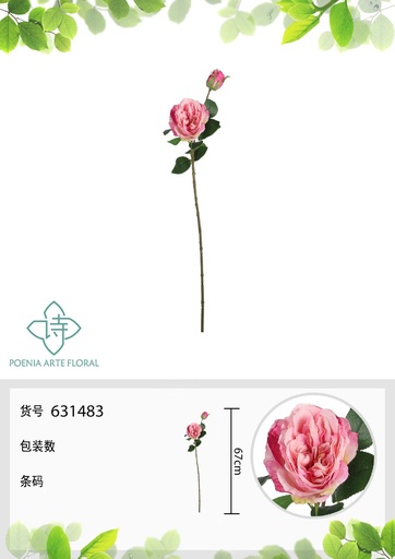 [631483-2ROSA] Vara de rosa grande 67 cm - Flores artificiales decorativas