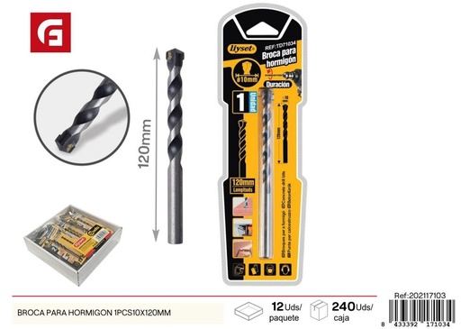 [202117103] Broca para hormigón 1 pieza 10x120 mm - Herramientas de perforación