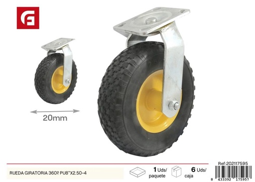 [202117595] Rueda giratoria PU 8" x 2.50-4 360° - Accesorios de ferretería y ruedas