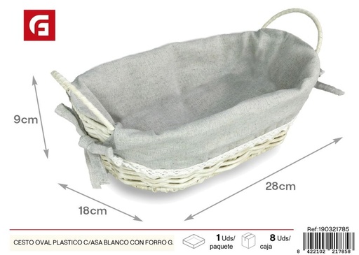 [190321785] Cesto oval plástico con forro gris - Almacenamiento decorativo