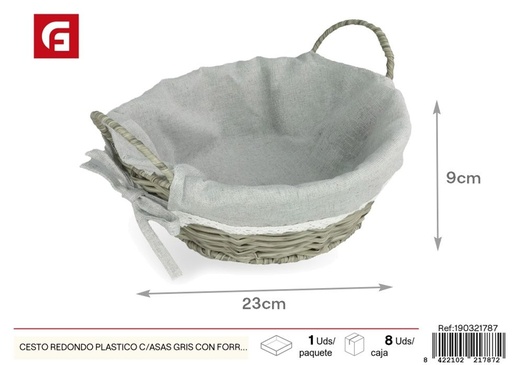 [190321787] Cesto redondo plástico con forro gris - Almacenamiento decorativo