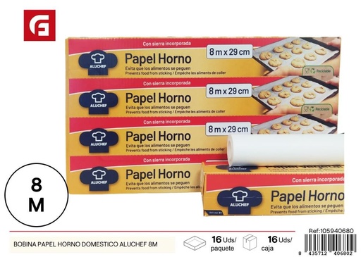 [105940680] Bobina de papel de horno doméstico Aluchef 8m - Utensilios de cocina y papel para hornear