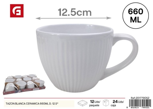 [201779052] Tazón blanco cerámica 660ml D. 12.5 - Vasos y tazas de cerámica