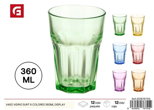 [201876755] Vaso de vidrio surtido 6 colores 360ml - Vasos de vidrio y artículos para el hogar