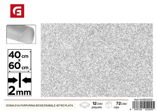 [153801202] Goma EVA purpurina biodegradable 40x60 cm color plata - Accesorios para manualidades