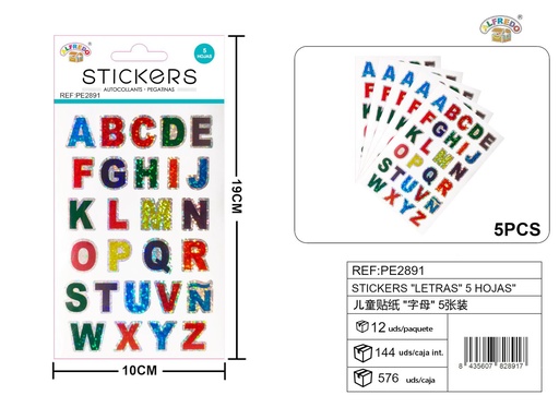 [PE2891] Stickers "Letras" 5 hojas 10x19 cm - Artículos de papelería