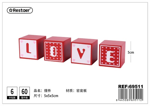 [69511] Adorno de madera para San Valentín 5x5x5 cm - Decoraciones para el Día de San Valentín