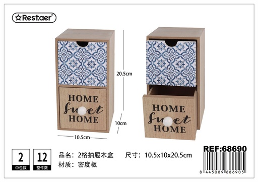 [68690] Caja de madera de 2 capas 10.5x10x20.5 cm - Organizadores de escritorio y almacenamiento